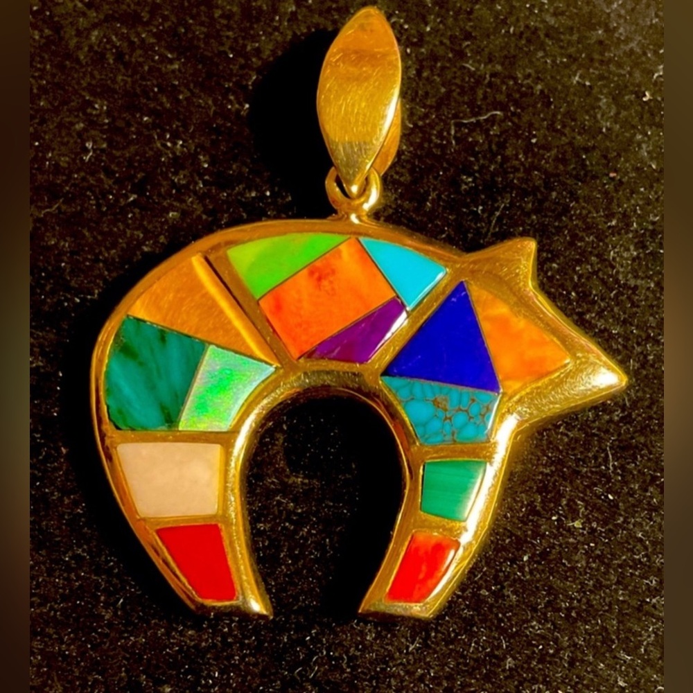 💛 SOLD 💛 Southwestern 18k 2 Sided Gold Quartz & Gemstone Inlay.